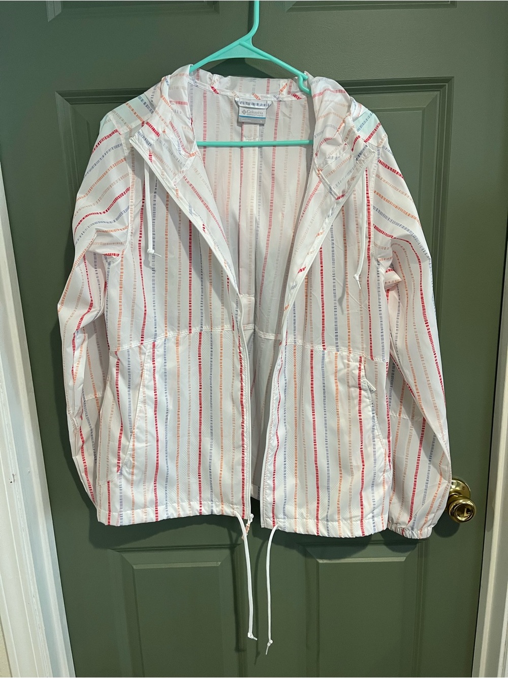 Columbia White Hooded Stripe Packable Jacket